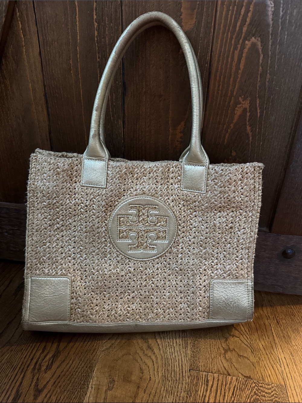 Tory Burch Straw Tote with Metallic Gold Trim